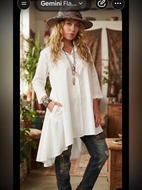 Tulip Hi Low Button Down A-Line Swing Tunic Top Sz S